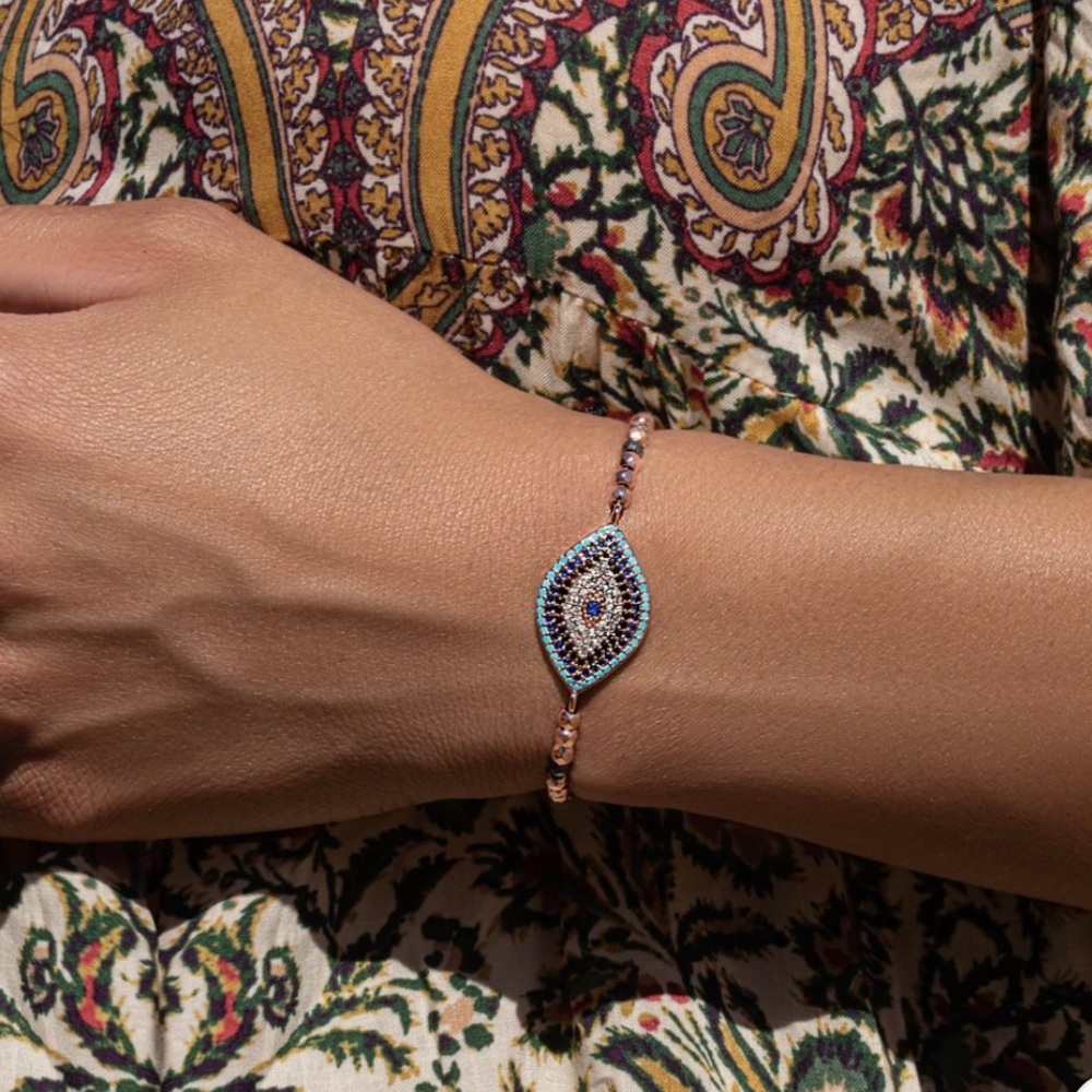 NIB Karma and Luck Spirit Warden - Hematite Evil Eye Charm Bracelet